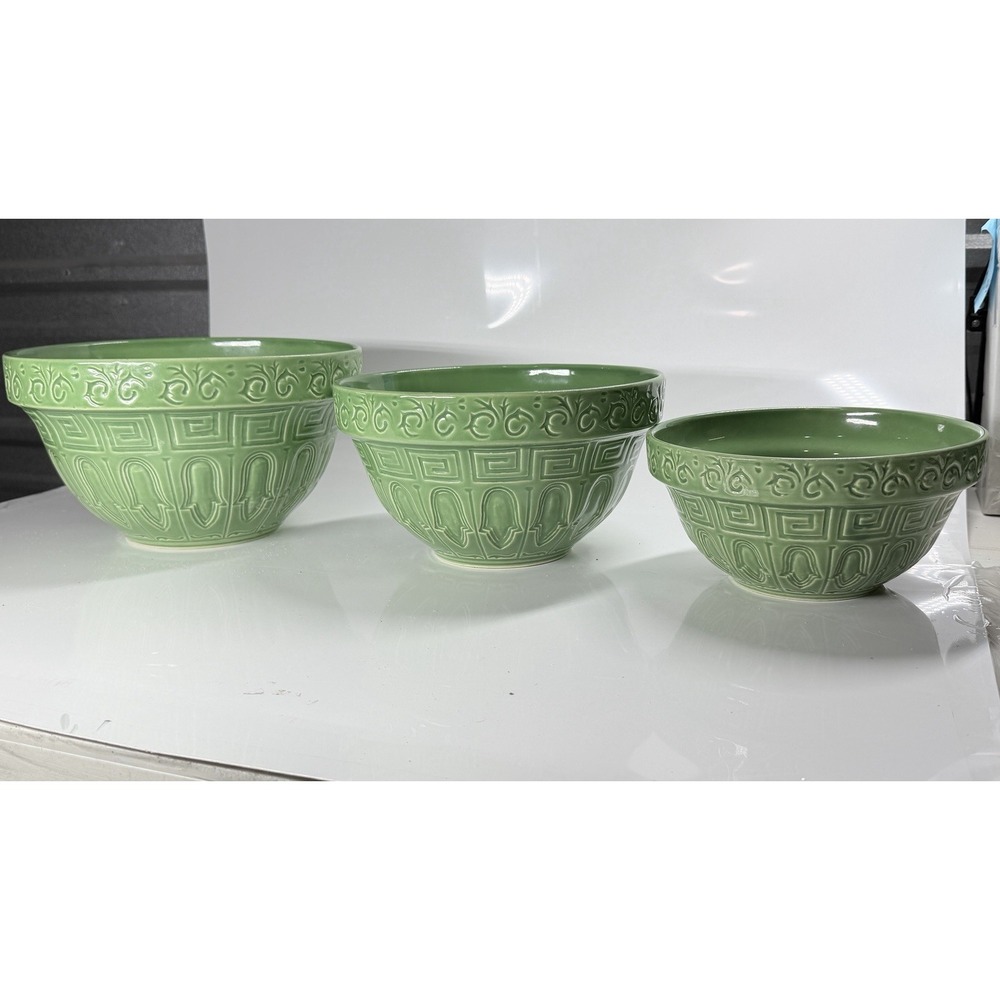 VERY NICE Set of 3 Well Equipped Kitchen GREEN Greek Style Nesting Bowls